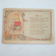 Antique Victorian Reward of Merit Card Girl Feather Hat &amp; Deer Prayer Ephemera - £7.84 GBP