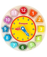 Wooden Shape Color Sorting Clock  Teaching Time Number S Puzzle Stack - $31.99