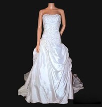 White Beaded Sequined Puffy Pick Ups Taffeta Wedding Gown Dress 2 X-Smal... - $249.95