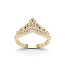 10K Yellow Gold 0.12Ct Natural Diamond Queen Crown Fashion Ring - £225.18 GBP