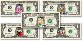 Disney Alice In Wonderland 5 Bills Collection Real Money Cash Bank Note Dollar - £25.69 GBP