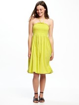 New Old Navy Women Yellow Textured Smocked Bodice Halter Cotton Dress L - £21.52 GBP