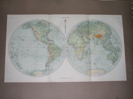 1929 Vintage Map World America Africa Asia Europe Antarctica Hemispheres Globes - £34.69 GBP
