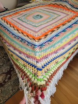 RARE Handmade Crochet Beadspread Blanket X LARGE Queen Sz 99x90 Granny - £97.08 GBP