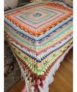 RARE Handmade Crochet Beadspread Blanket X LARGE Queen Sz 99x90 Granny - $123.75