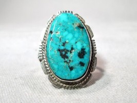 Vintage Sterling Silver Navajo Turquoise Ring Size 7.75 K126 - £113.95 GBP