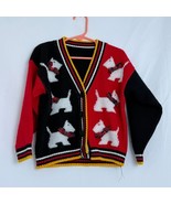 Vintage Scottie Dog Cardigan Sweater Red Black White Yellow Kids Winter ... - $32.92