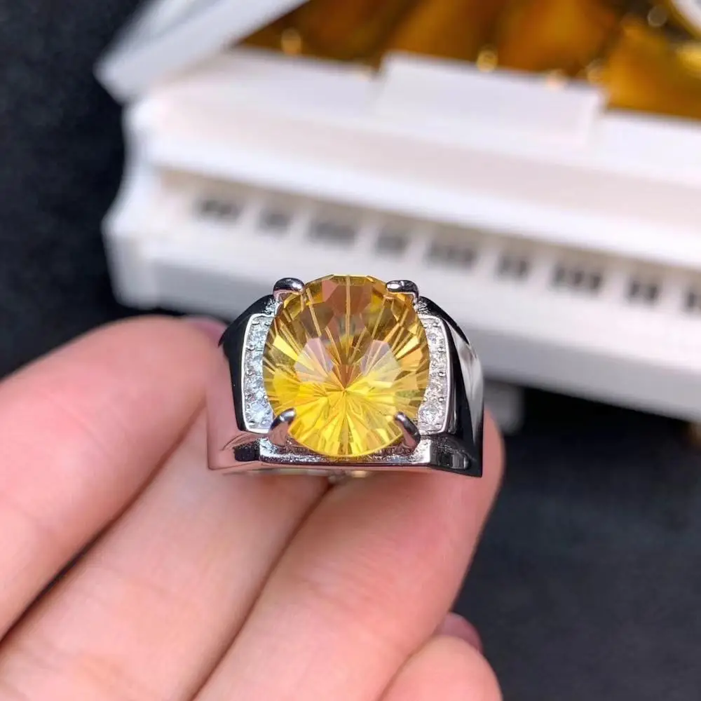 yellow gem ring crackling bright yellow Citrine Ring men jewelry big size  gem   - $104.19