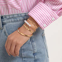 Pearl &amp; 18K Gold-Plated Herringbone Chain Bracelet Set - $14.99