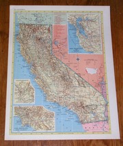 1953 Vintage Map Of California Los Angeles San Francisco / Verso Arkansas - $25.27