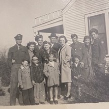 Found Black And White Photo WW2 Family Photo Military Uniform Men Women Children - £7.08 GBP