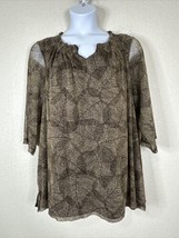 Catherines Womens Plus Size 2X Gold/Brown Leaves V-neck Blouse 3/4 Sleeve - £17.21 GBP