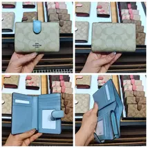 COACH Ladies Folding Purse Card Bag Pocket Wallet Signature Canvas (Blue) - $60.00