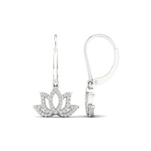 Sterling Silver 1/4Ct TDW Diamond Lotus Flower Dangle Earrings - £159.86 GBP