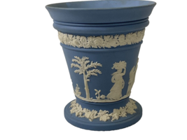 Vintage Wedgwood Made In England Blue Jasperware Vase Neoclassical Women & Child - $117.81