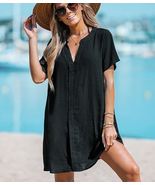 Women V Neck Short Sleeve Semi Sheer Beach Cover up mini Dress - £19.98 GBP