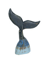 Coastal Blue Carved Wooden Whale Tail Tabletop Statue 16 Inches High - £31.31 GBP