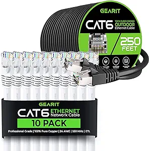 GearIT 10Pack 15ft Cat6 Ethernet Cable &amp; 250ft Cat6 Cable - $243.99