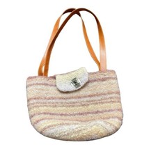 Felted Wool Striped Handmade Handbag Purse Vintage Glass Button Shoulder... - £26.14 GBP