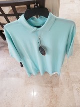 Greg Norman Shark Logo Men Mint Green White Stripe Golf Polo Shirt Large $69 Nwt - $23.55