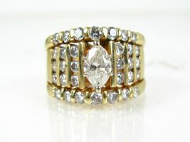2.6Ct Marquise Cut VVS1 Diamond Engagement Wedding Ring Set 14K Yellow Gold Over - £83.47 GBP
