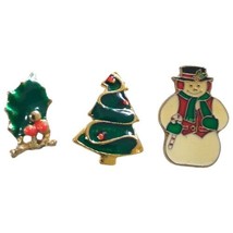 Christmas Tie Tack Lapel Pin Enameled Lot 3 Snowman Frosty Holly Berry P... - $14.84