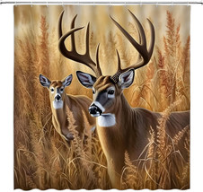Deer Fields Cabin Lodge Country Fabric Shower Curtain, Modern Rustic, 70&quot;x 70&quot; - £19.46 GBP
