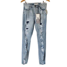 Almost Famous Juniors Super High Rise Skinny Distressed Jeans,Light Blue... - $47.41
