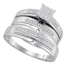 10k White Gold His Hers Round Diamond Cluster Matching Bridal Wedding Ring Set - £485.55 GBP