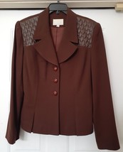Alberto Makali 100% Wool Jacket Blazer Coat Faux Leather Retro Brown Size 12 Vtg - £31.17 GBP