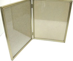 Vintage Embossed Gold Metal Folding Double Picture Frame For 8x10 Photos w Glass - £11.15 GBP
