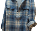 Lucky Brand Men&#39;s Blue Plaid Roll-Tab Long Sleeve Cotton Gauze Popover S... - £13.52 GBP