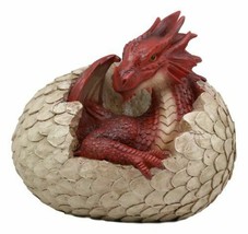 Large Smaug Red Baby Dragon Hatchling in Egg Statue 9.5&quot; Long Dungeons Dragons - £56.42 GBP