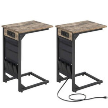 Set of 2 C Shaped End Table with Charging Station-Rustic Brown - Color: Rustic B - £62.38 GBP