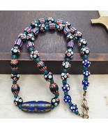 Collar de cuentas de vidrio de lunares mofeta estilo veneciano Chevron v... - $35.61