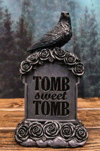Gothic Raven Crow Perching On Black Roses Graveyard Tomb Headstone Figurine - £17.68 GBP