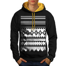 Wellcoda Black and White Mens Contrast Hoodie, Ornament Casual Jumper - £31.13 GBP