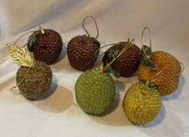 vtg lot Faux Fruit Pear Lot Beaded Sugared Decorative Glitter Christmas Ornament - £22.18 GBP