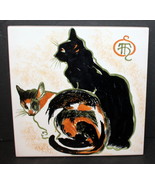 Antique Cotto Petrus Black Cat Painted Tile ~ Theophile  Made in Italy 8... - £74.74 GBP