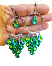 Sparkling Rhinestone Drop Earrings - Green Crystal Jewelry for Bridal, Prom, Pag - £30.80 GBP