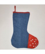 Vintage Handcrafted Christmas Stocking Blue Denim w/ Red Paisley 15 Inch - $14.00