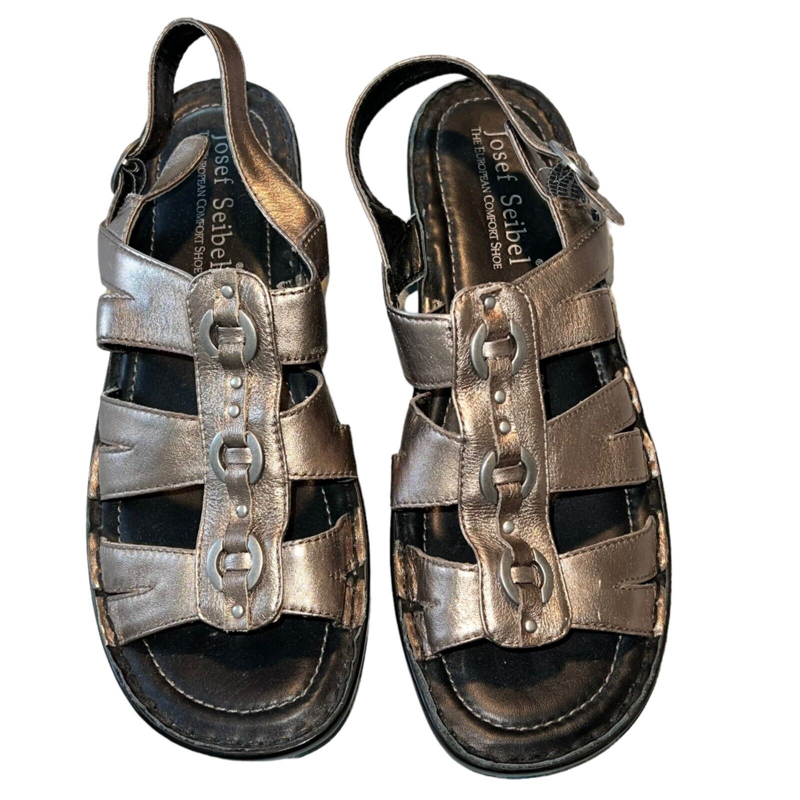 Primary image for Josef Seibel 8/39 Bronze & Black Low Profile Women's Leather Sandals