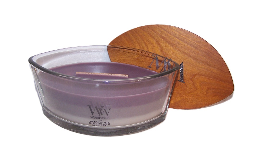 WoodWick Amethyst Sky Trilogy Ellipse Candle Amber, Suede Sandalwood, Jasmine