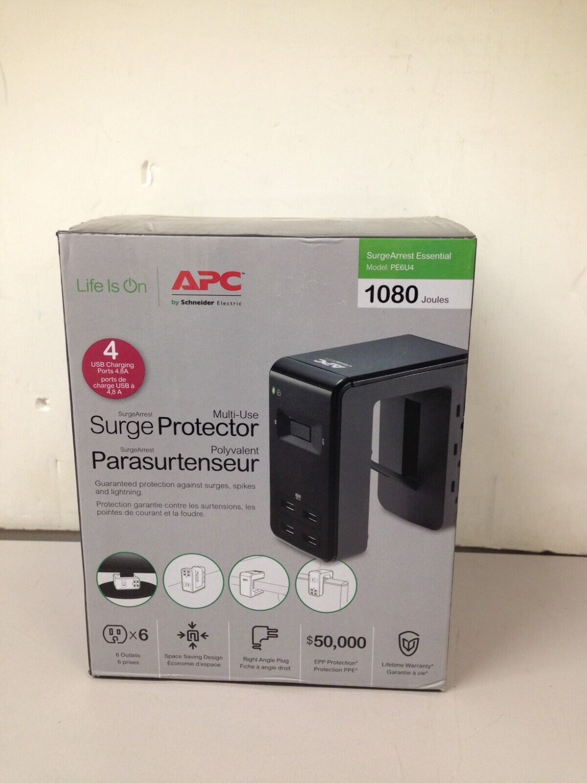 APC by Schneider Electric SurgeArrest 6-Outlet Surge Suppressor USB Ports PE6U4 - $43.48