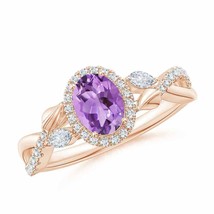 ANGARA Oval Amethyst Twisted Vine Ring with Diamond Halo for Women in 14K Gold - £1,420.05 GBP