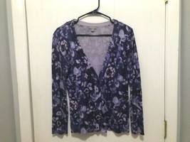 J Jill Women&#39;s Women&#39;s  XS Sweater Cardigan Purple Floral Print Soft - £10.08 GBP