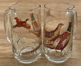 (2) Anchor Hocking Triguba Pheasants Glasses Mug w/ Handle Man Cave Hunting - £36.62 GBP