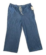 NYDJ New Wide Leg Ruffle Waist Drawstring Jeans Pull On Soft Chambray Bl... - $49.49