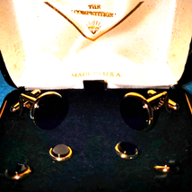 NIB~gold and black onyx vintage cufflink set - £24.81 GBP