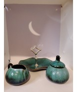 Vtg BMP Blue Mountain Pottery Green Drip Glaze  Creamer and Sugar And Ti... - $62.40 CAD